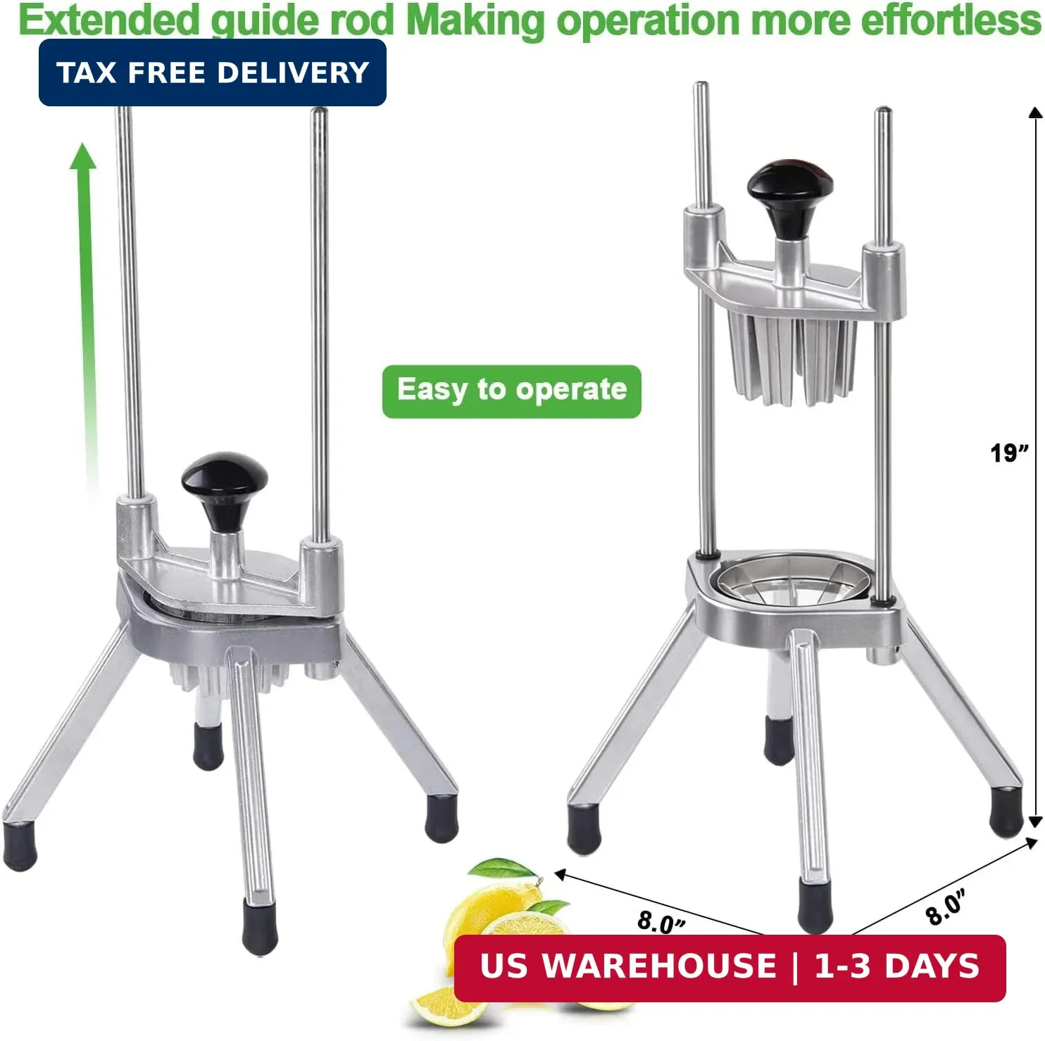 Commercial Lemon Cutter 8-Section with V-Shaped 420 Stainless Steel Blades，Easy